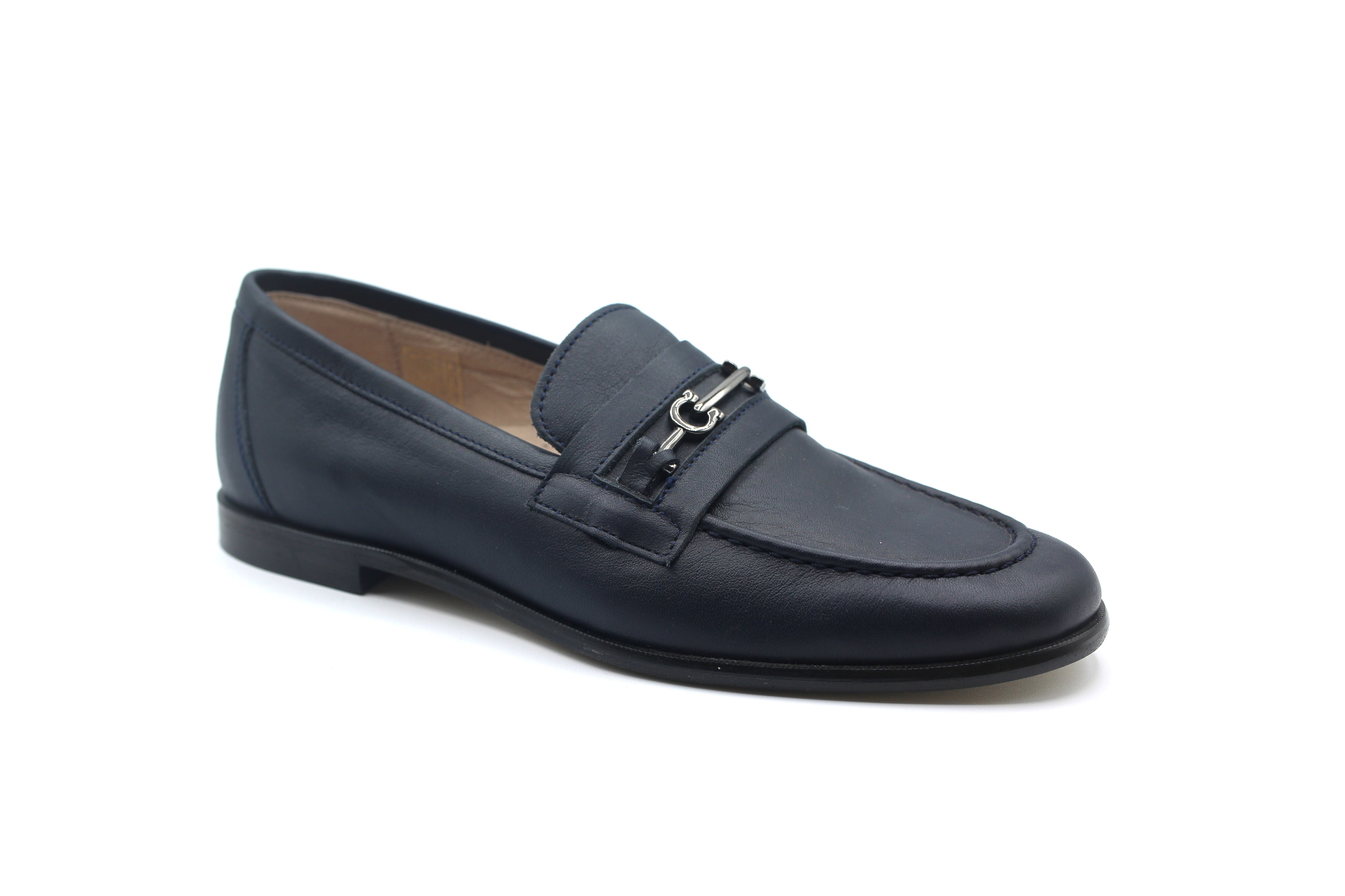 Gravitas Navy Leather Small Chain Loafer