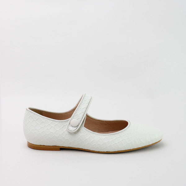 Papanatas White Croc Pointed Mary Jane