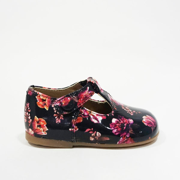Papanatas Floral Pink Patent Baby T-Strap
