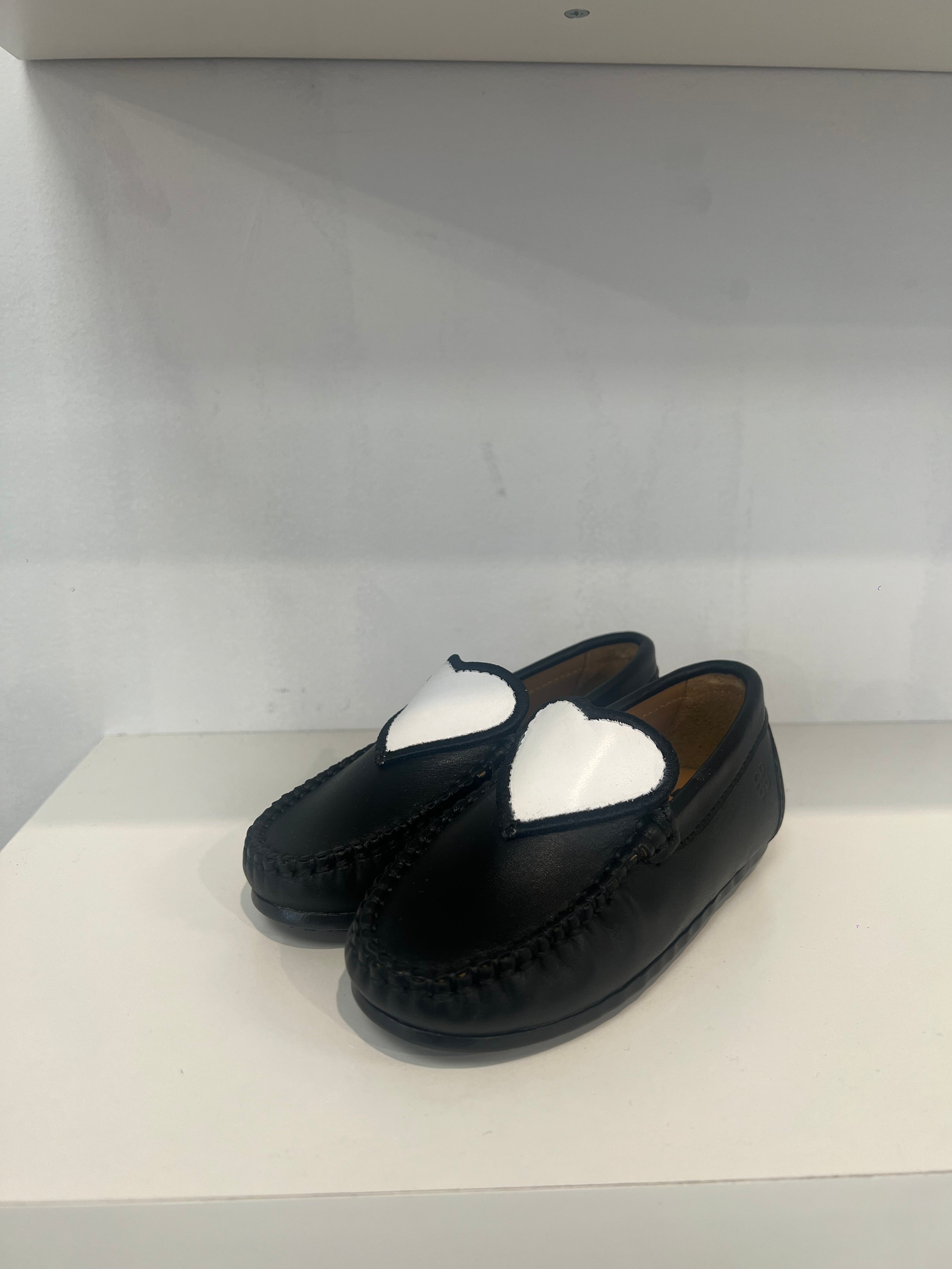 Porte Black Leather White Heart Loafer