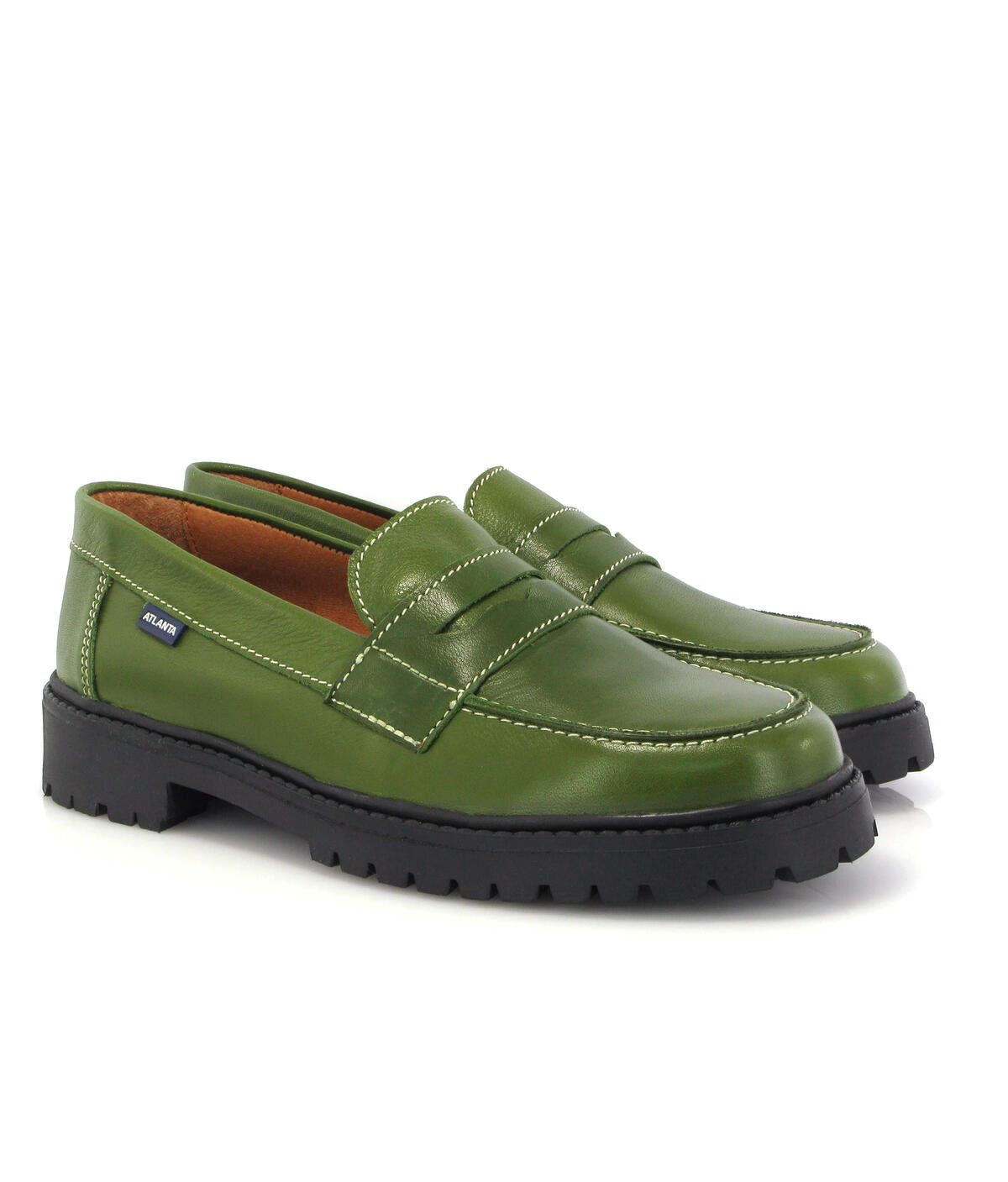 Atlanta Green With Stitching Chunky Penny Loafer