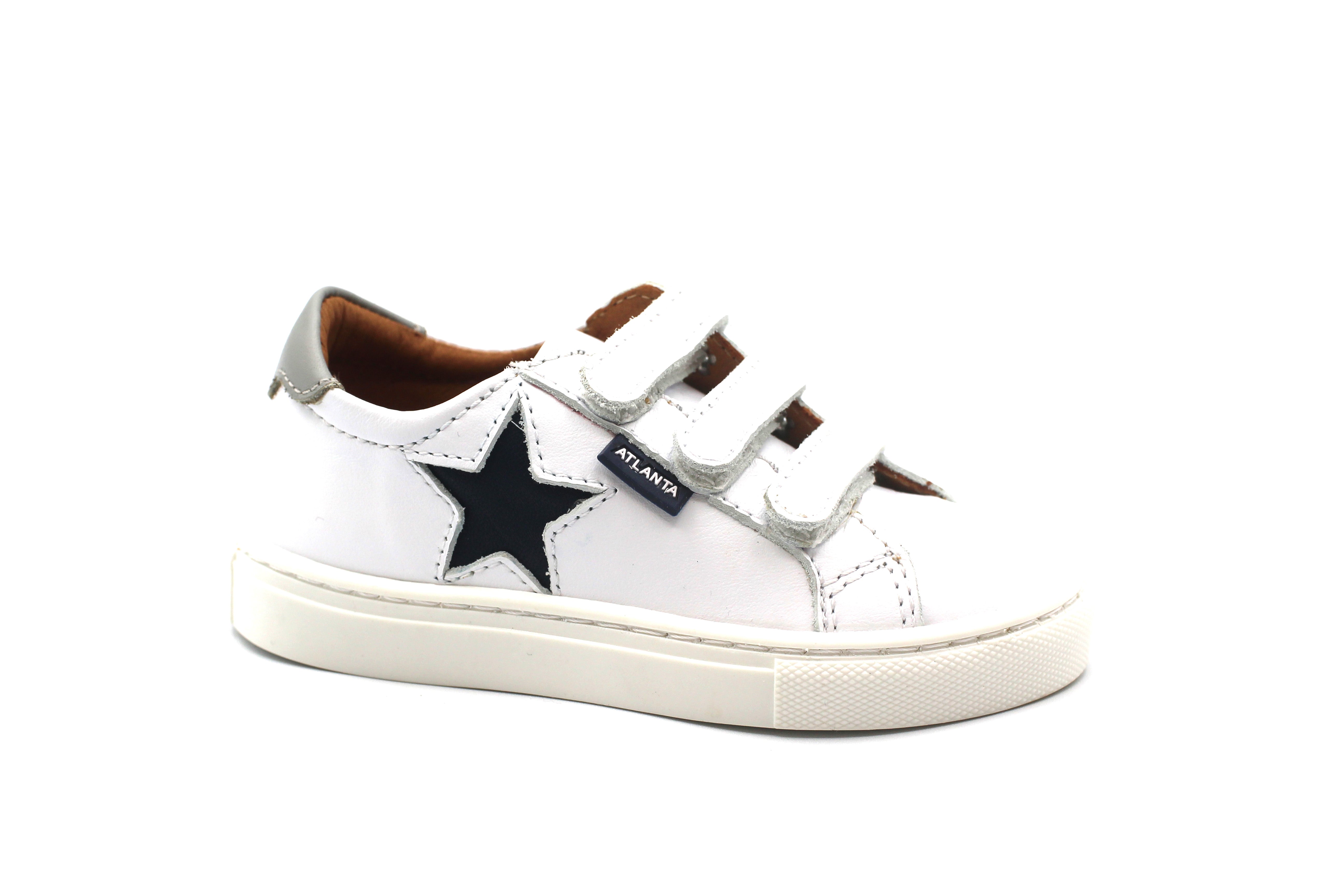 Atlanta White Smooth With Blue Star Sneaker Three Straps