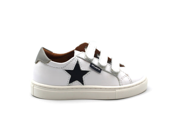 Atlanta White Smooth With Blue Star Sneaker Three Straps