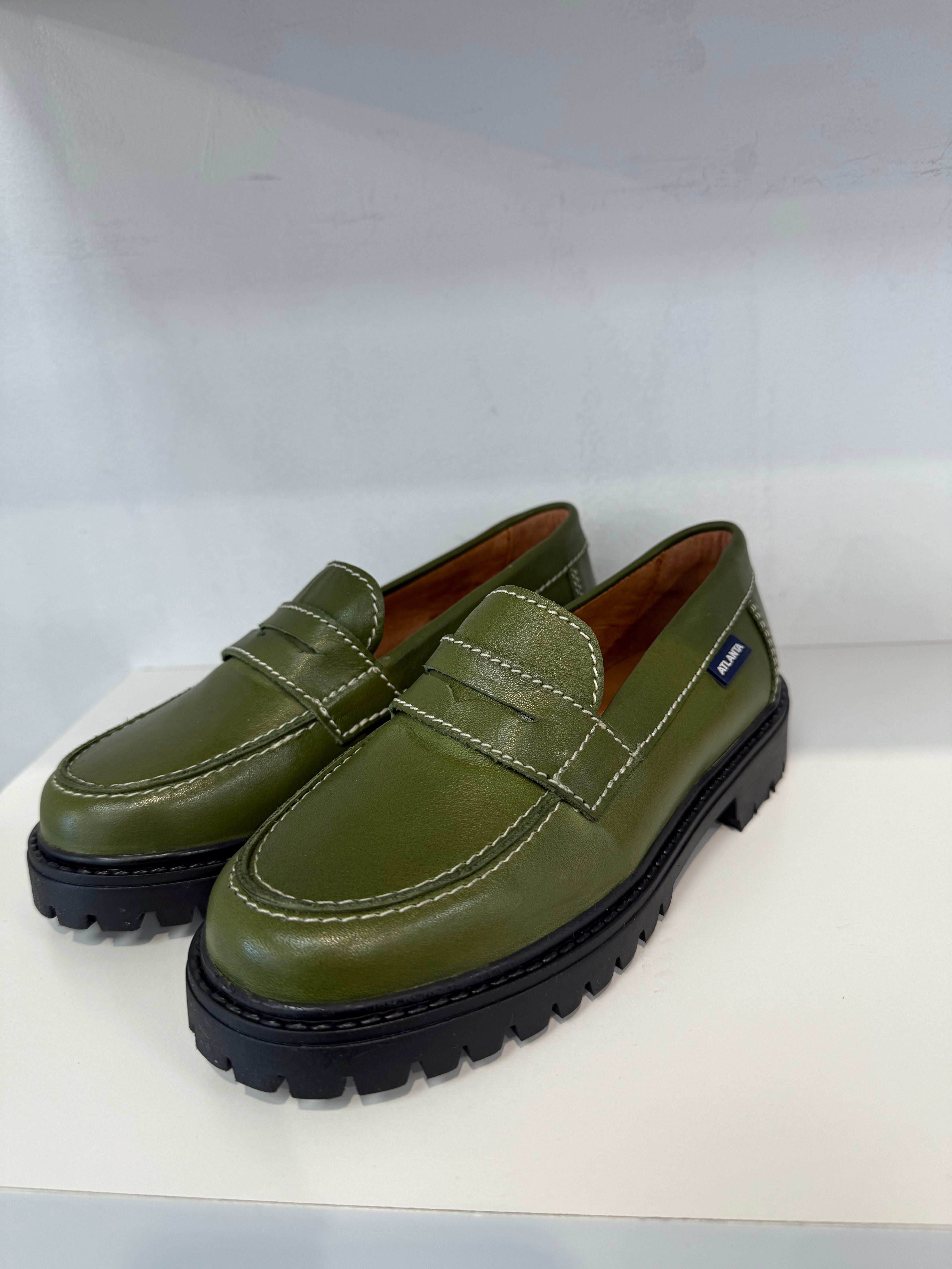 Atlanta Green With Stitching Chunky Penny Loafer