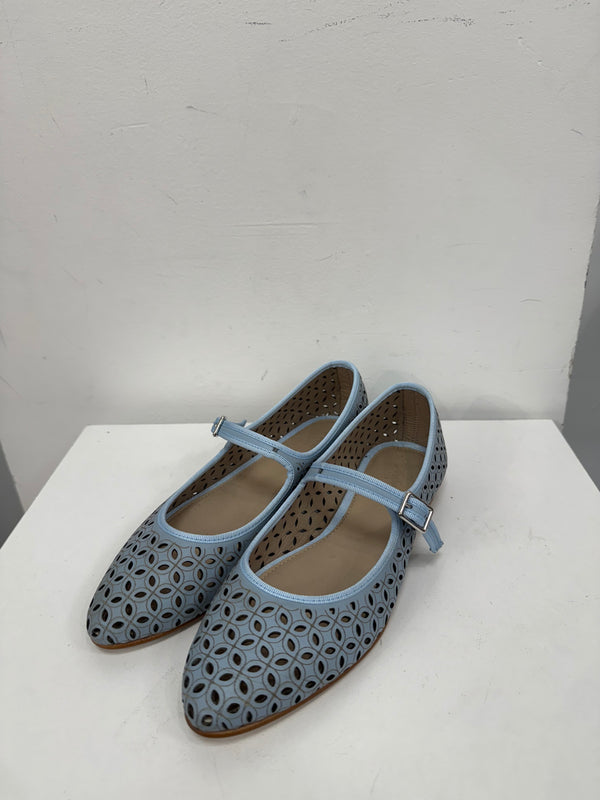 Valencia Light Blue Laser Cut Classic Mary Jane