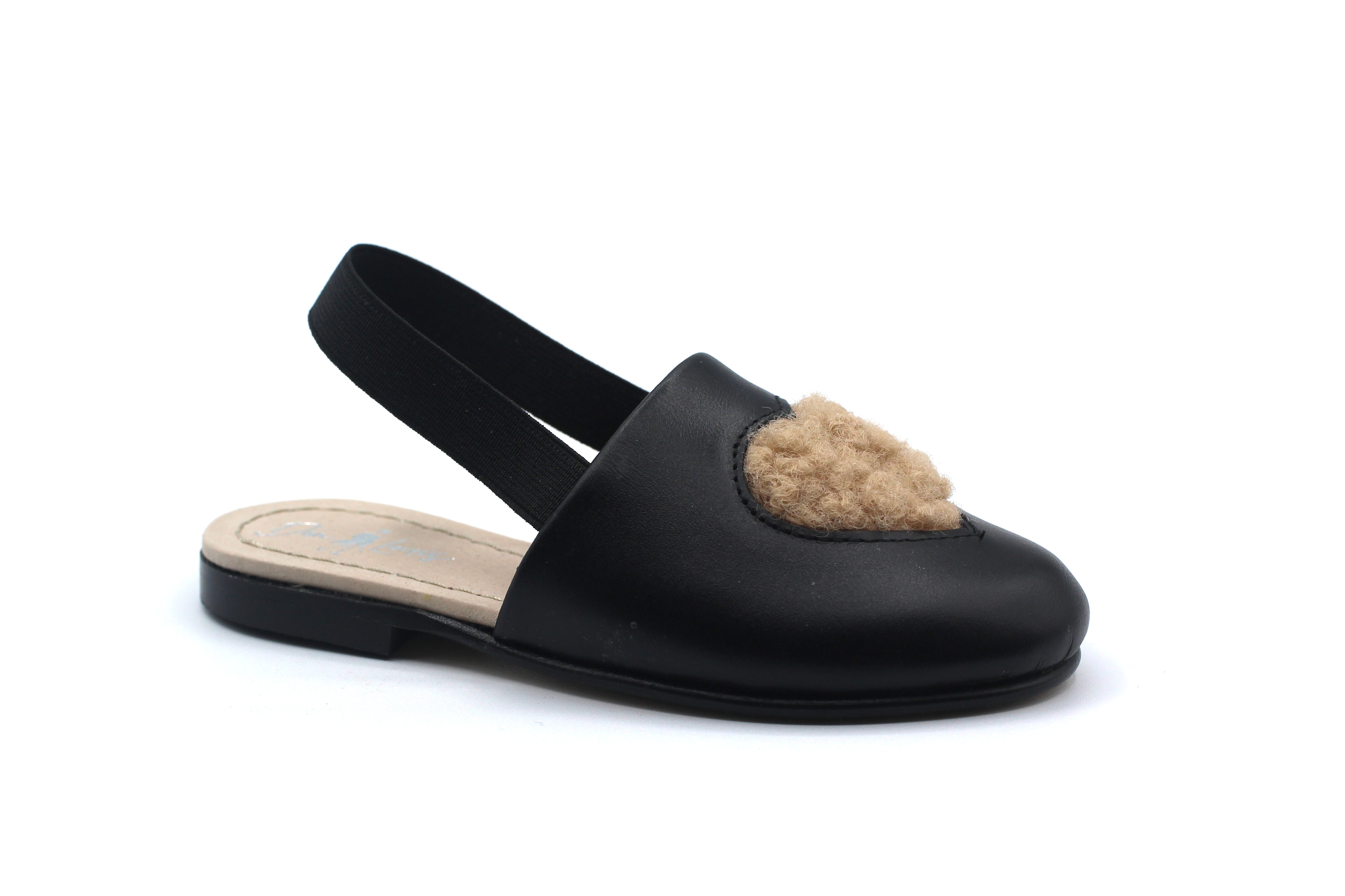 Don Louis Black Fur Heart Sling Back