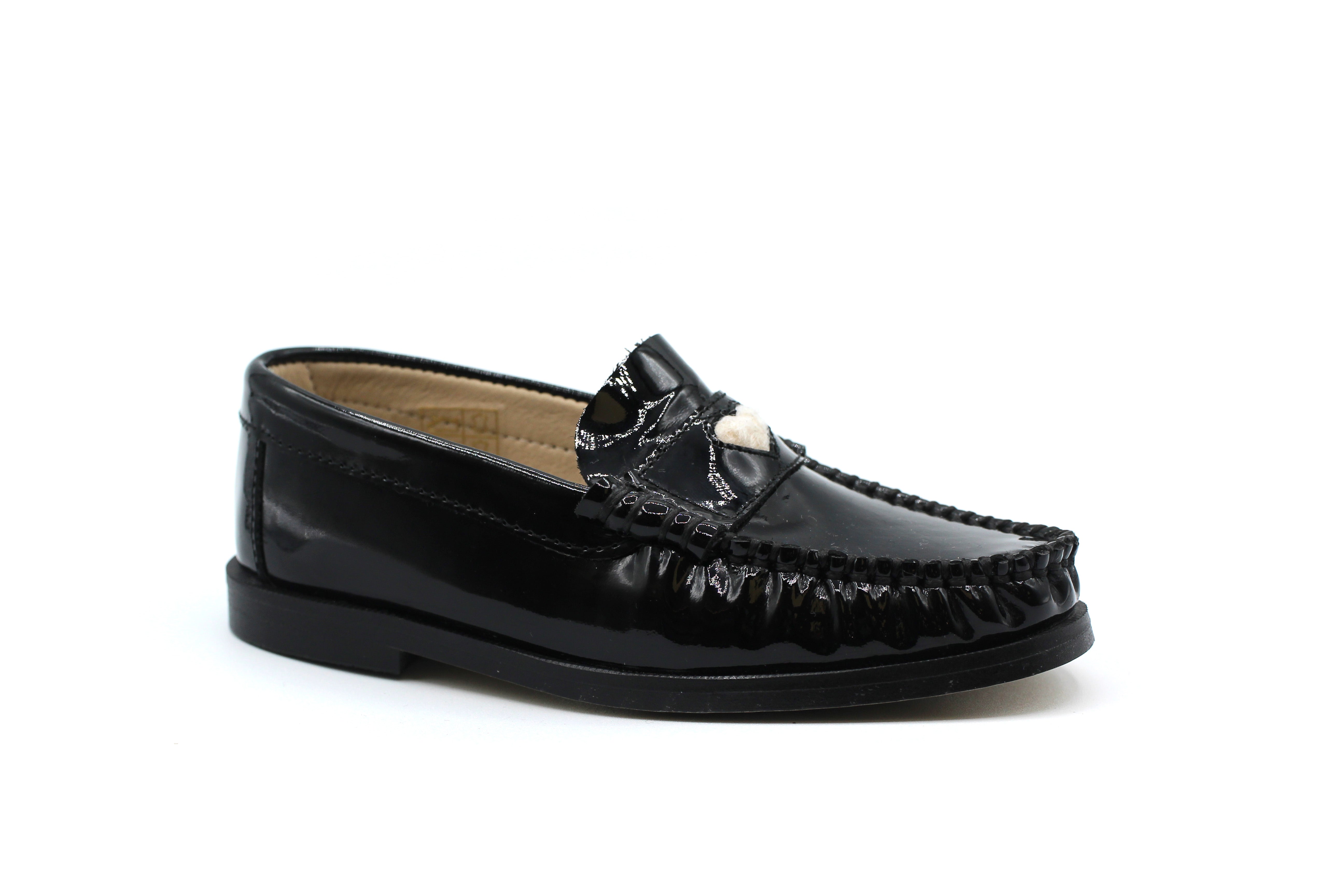 Don Louis Black Patent Sherpa Heart Loafer