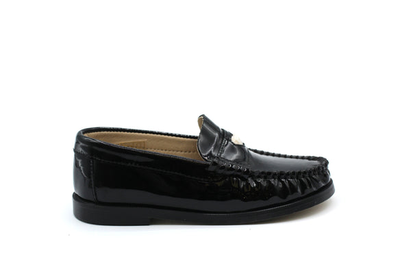 Don Louis Black Patent Sherpa Heart Loafer