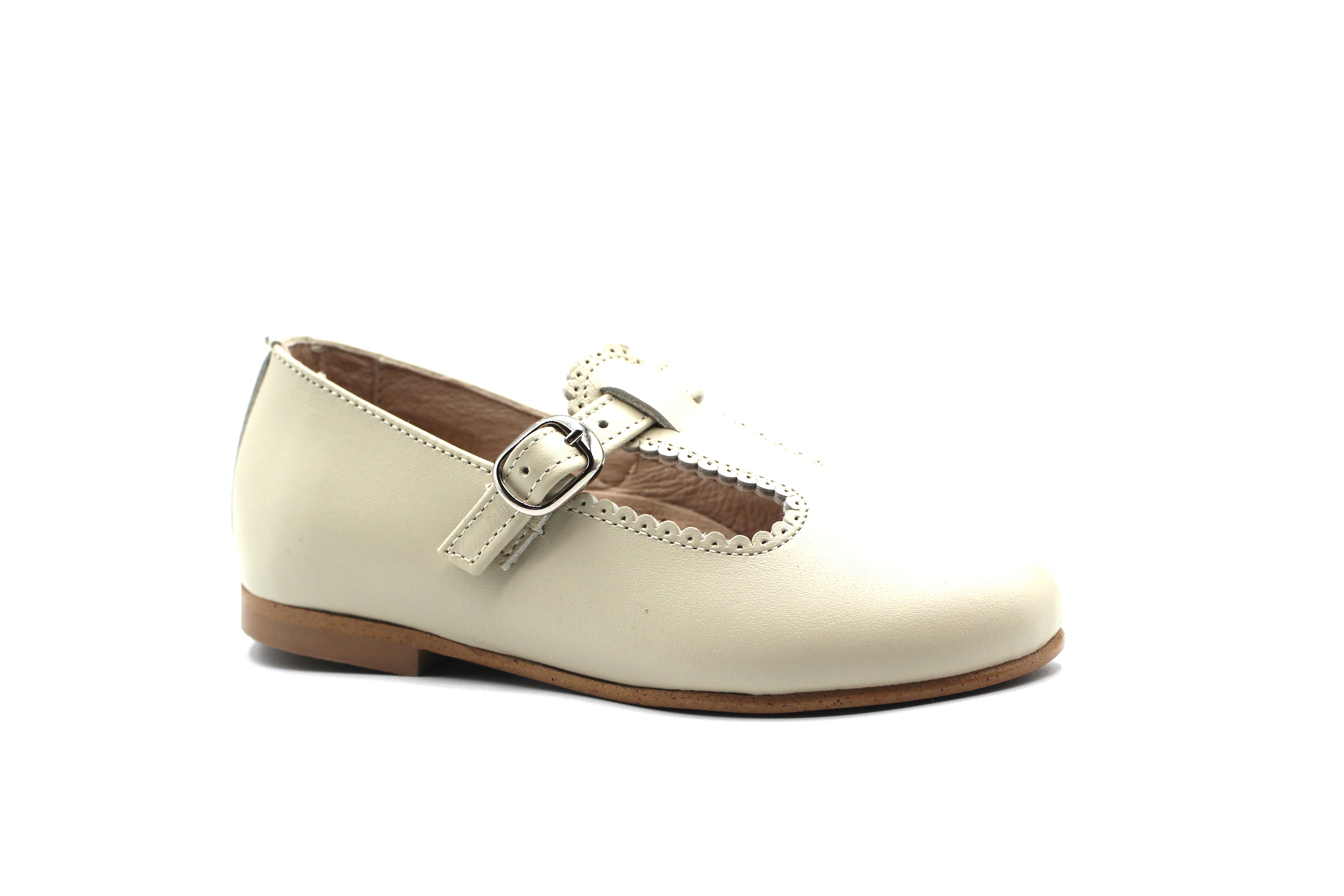 Don Louis Cream Scalloped T-Strap