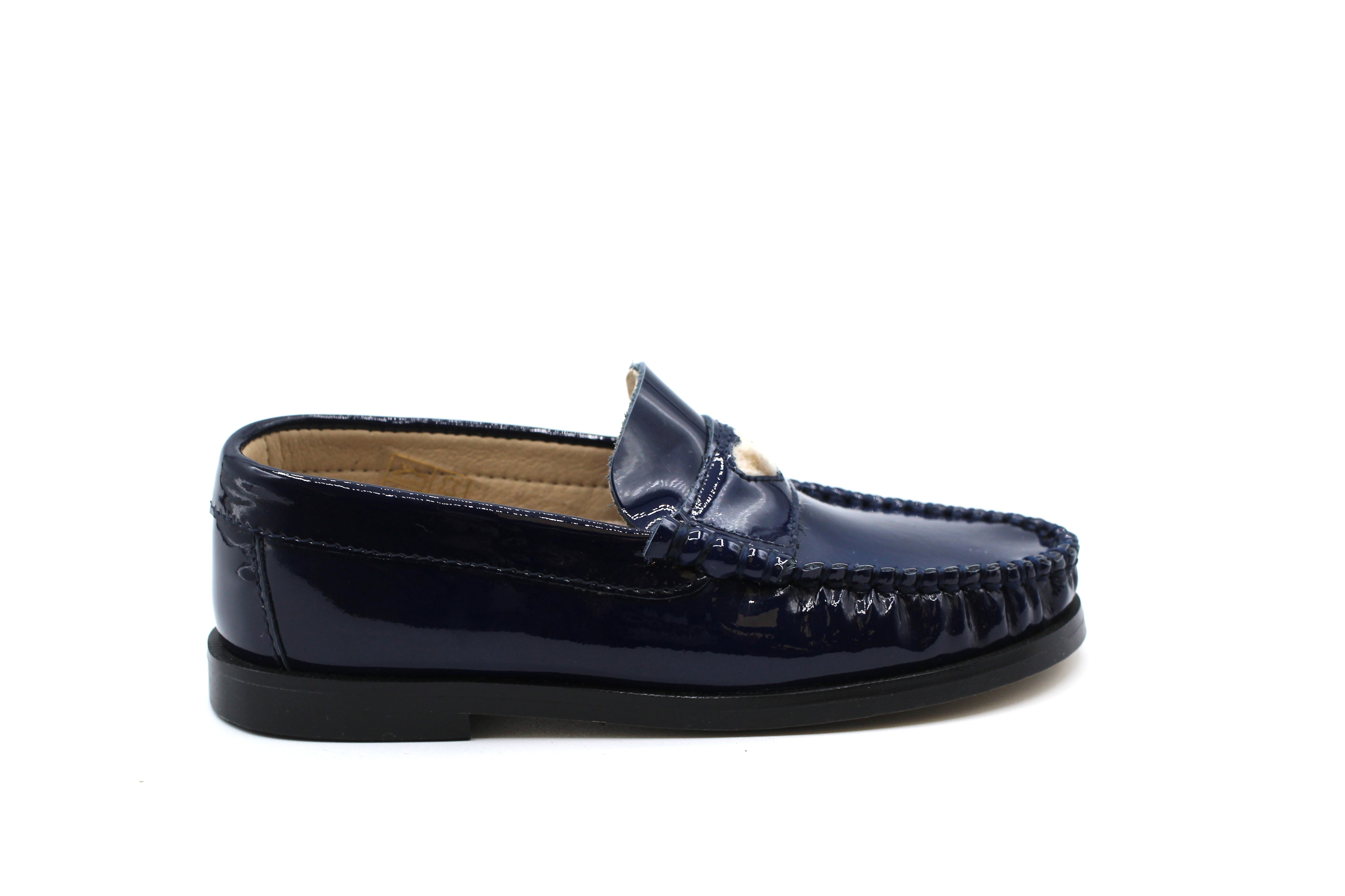 Don Louis Navy Patent Sherpa Heart Loafer
