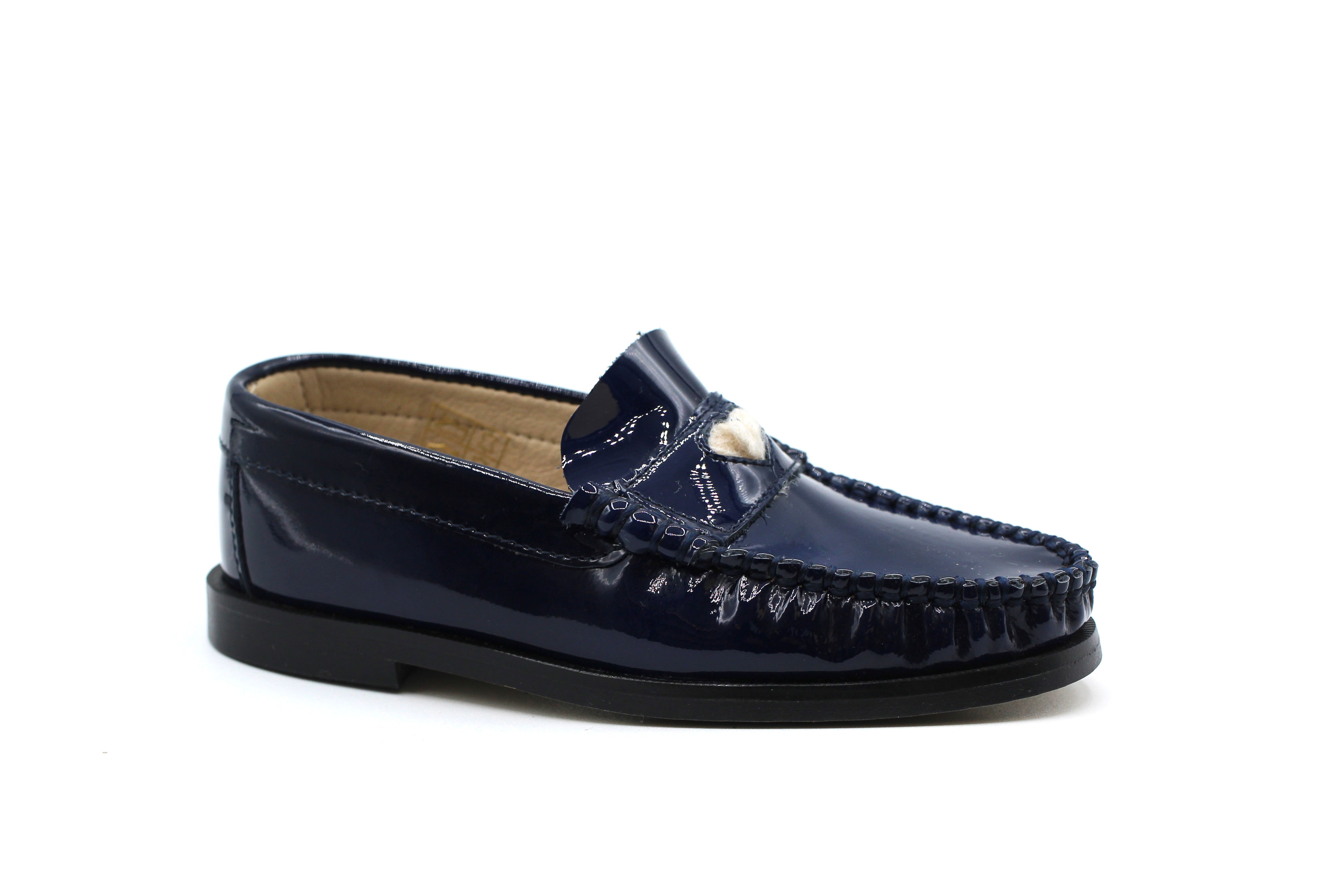 Don Louis Navy Patent Sherpa Heart Loafer