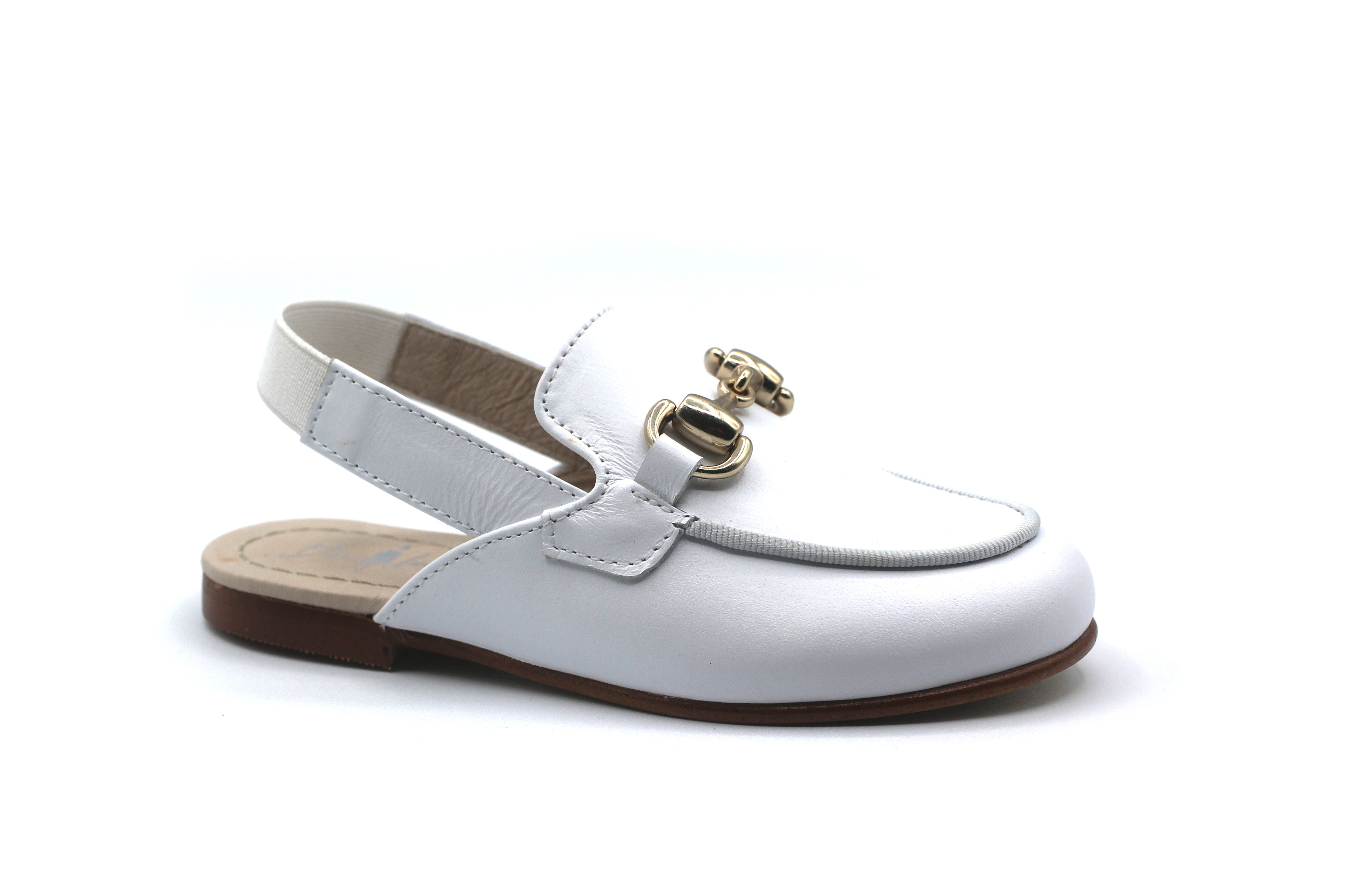 Don Louis White Buckle Sling Back