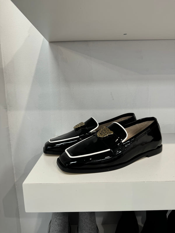 Don Louis Black Patent Tiger Piping Loafer