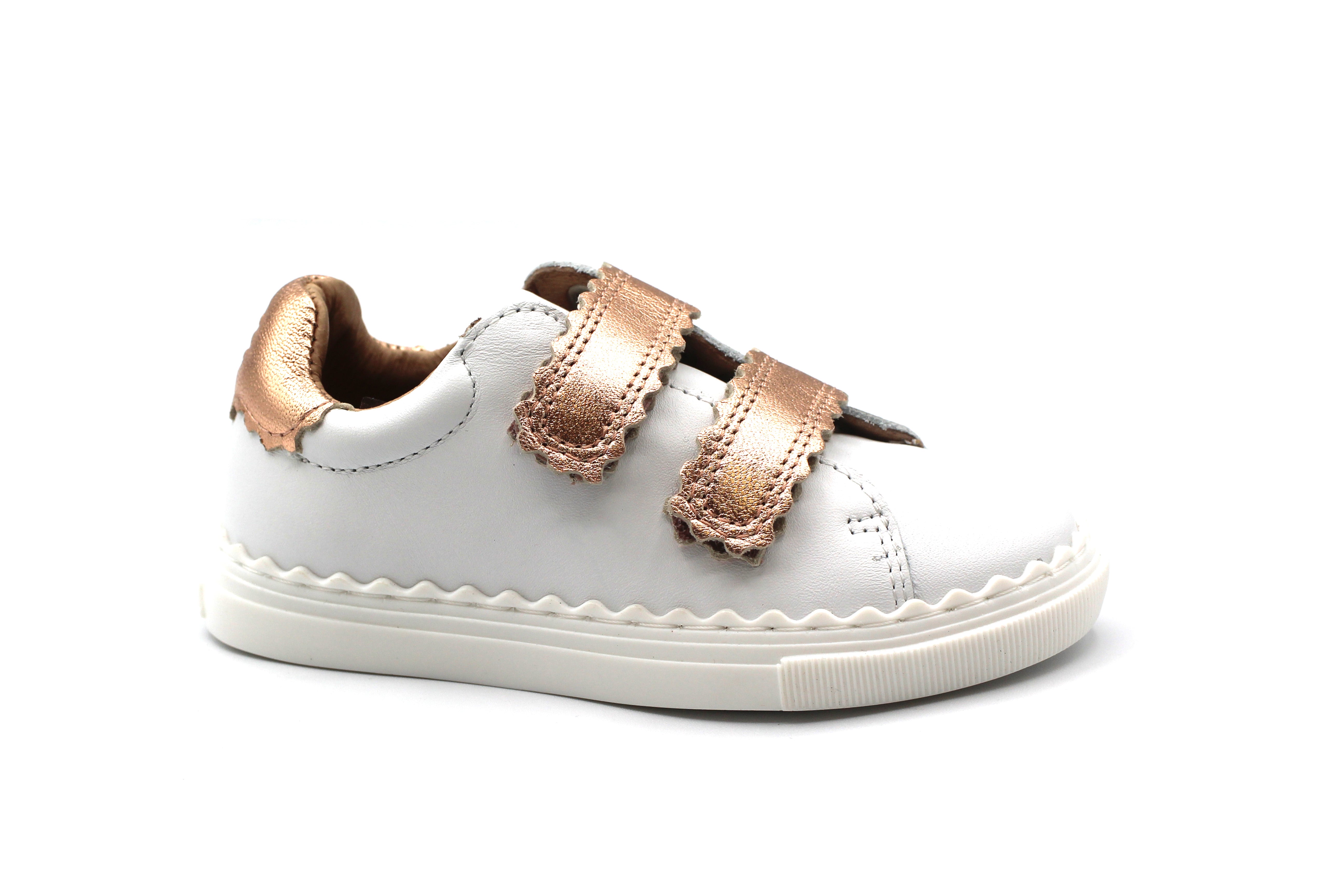 Porte White and Rose Gold Scalloped Velcro Sneaker