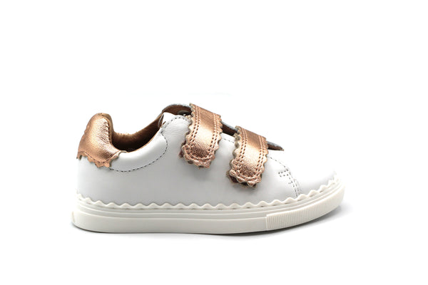 Porte White and Rose Gold Scalloped Velcro Sneaker