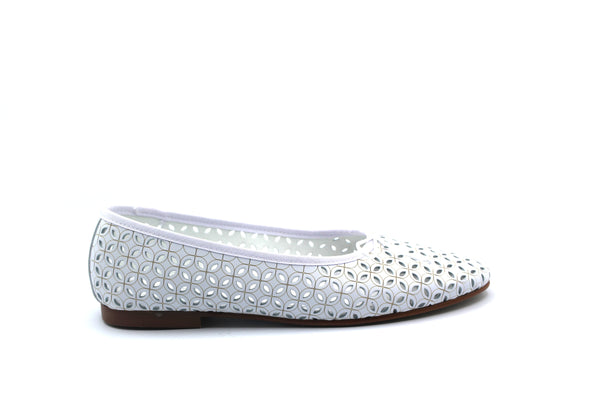 Valencia  White Laser Cut Out Ballet Flat