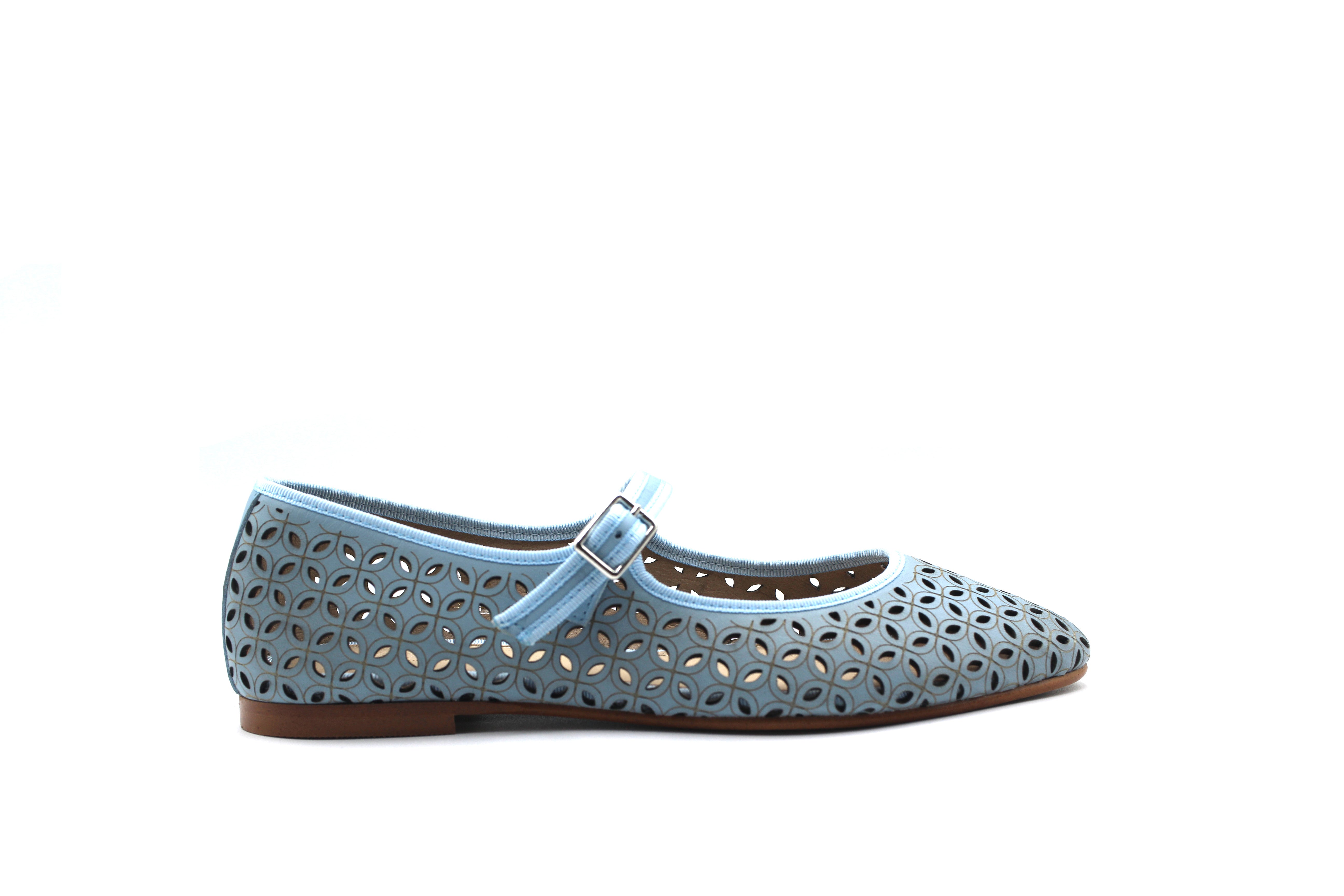 Valencia Light Blue Laser Cut Classic Mary Jane