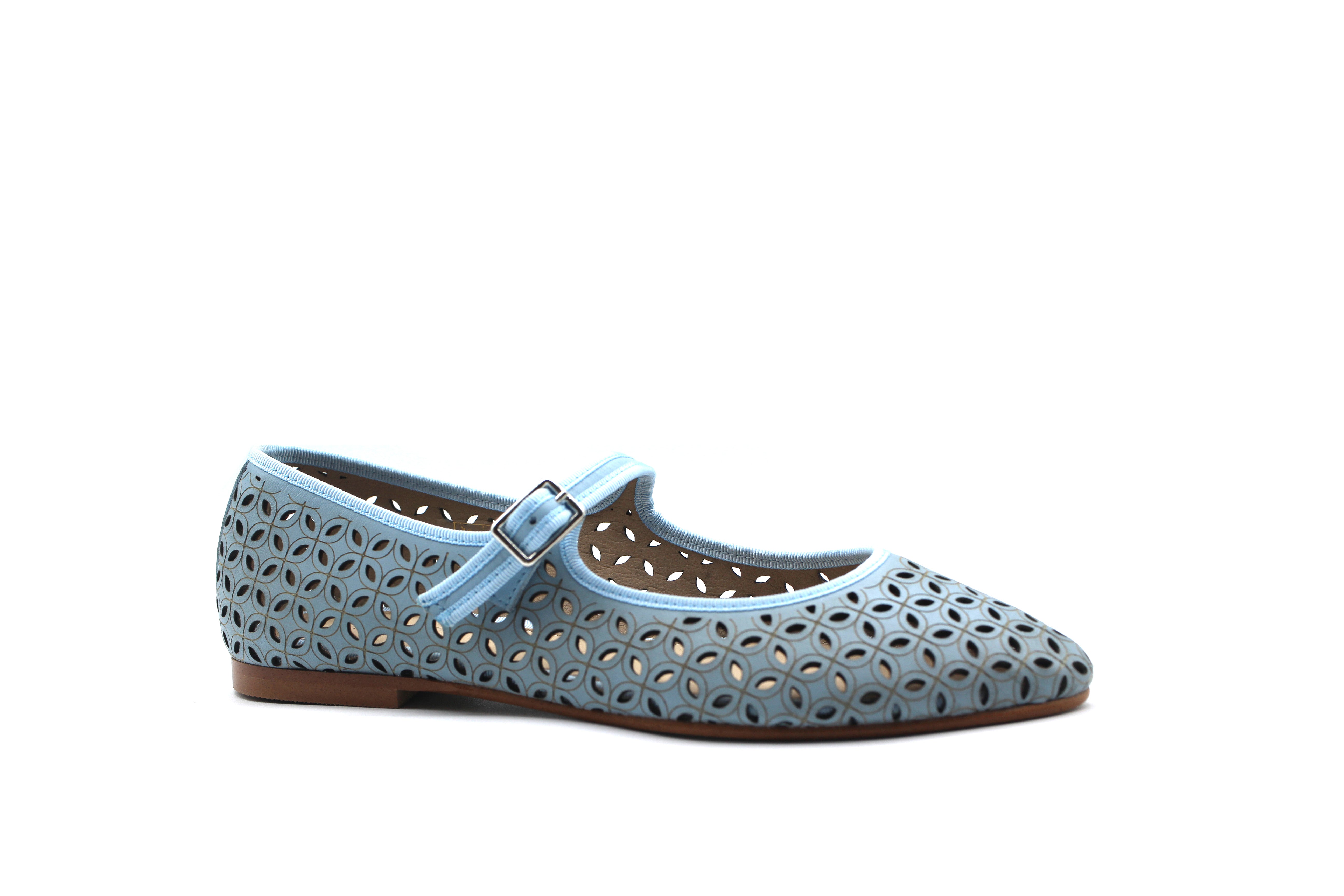 Valencia Light Blue Laser Cut Classic Mary Jane