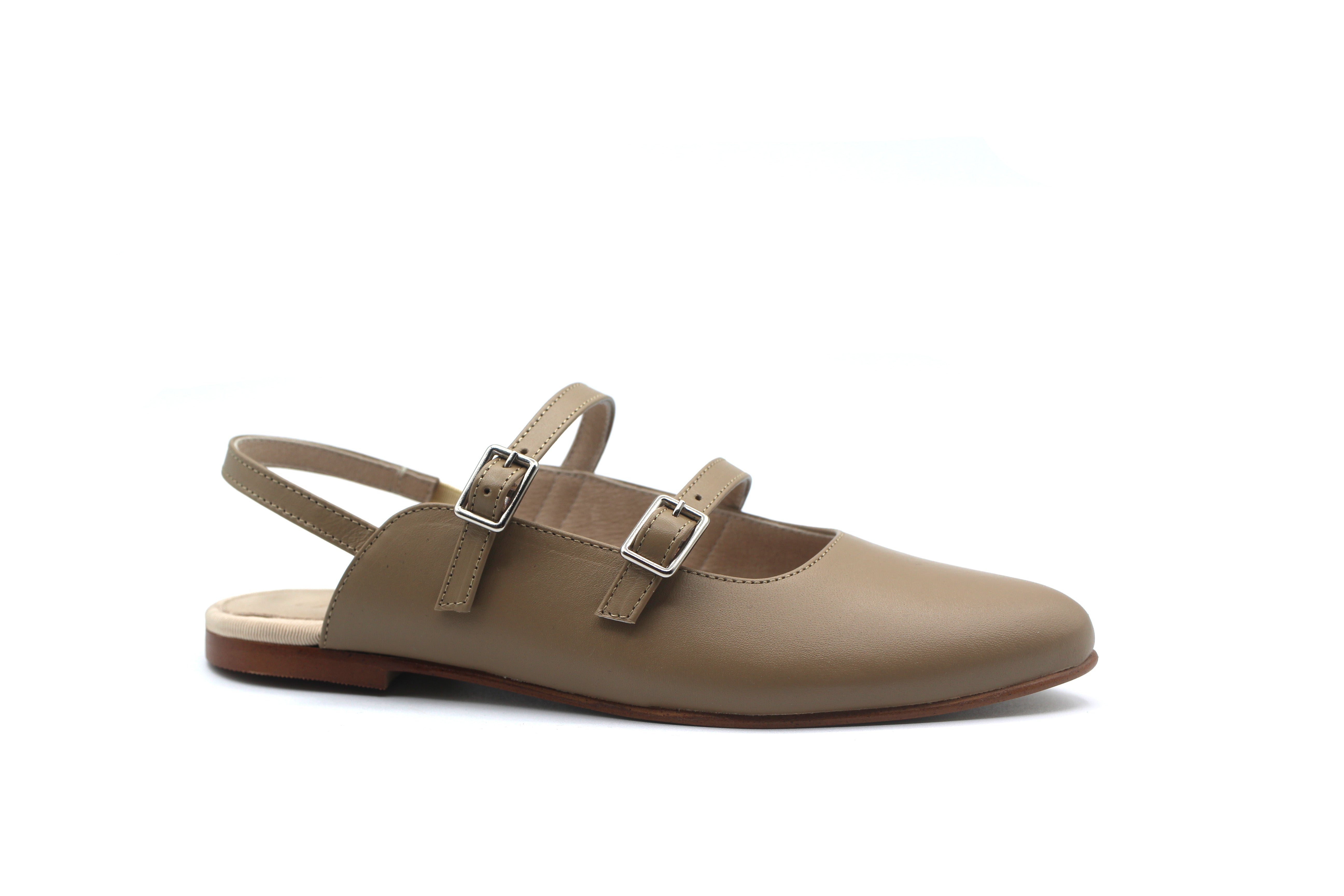 Valencia Taupe Double Buckle Sling Back