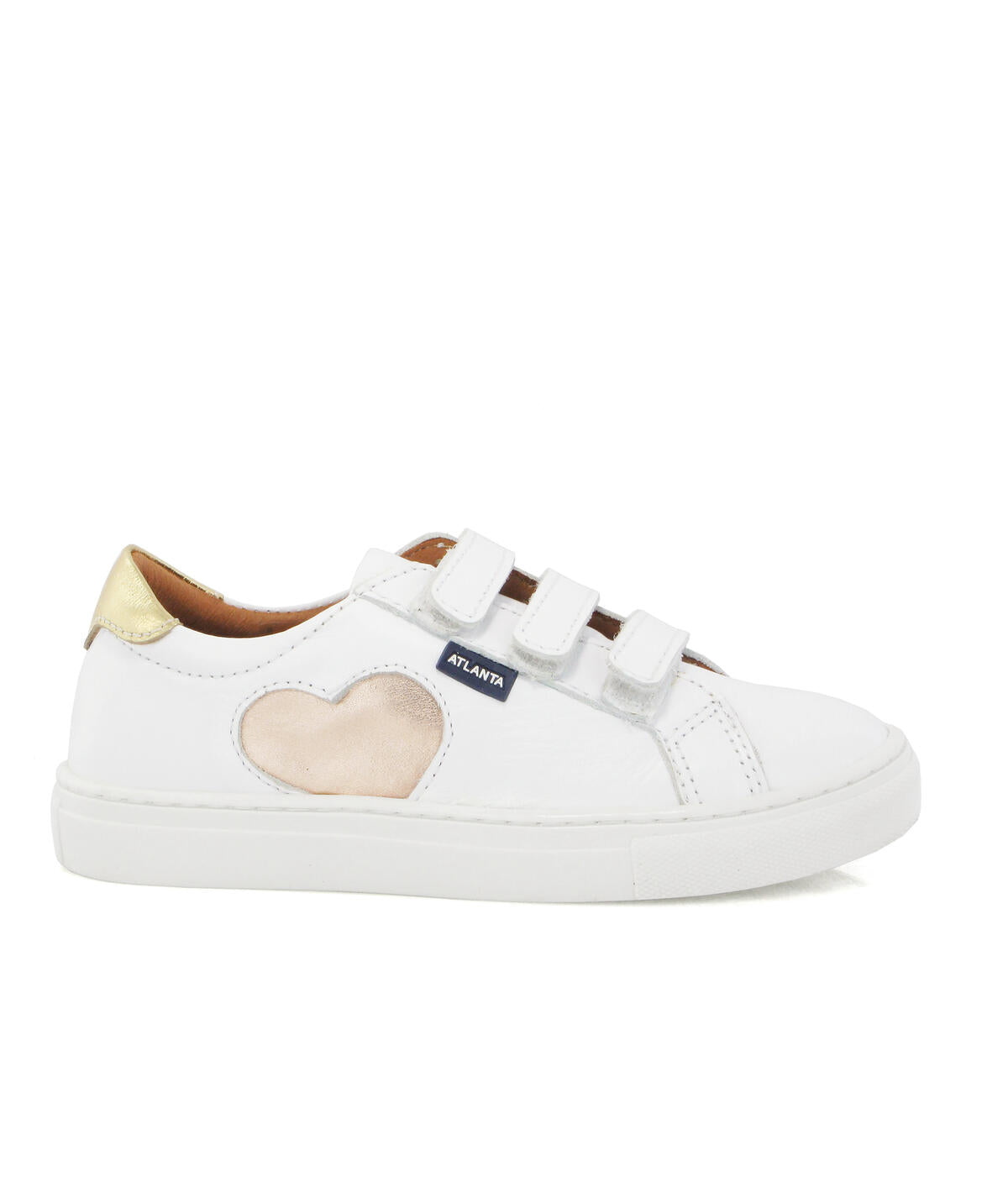 Atlanta White Smooth With Rosegold Heart Sneaker Three Straps