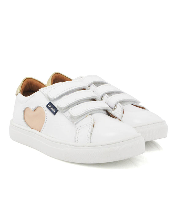 Atlanta White Smooth With Rosegold Heart Sneaker Three Straps