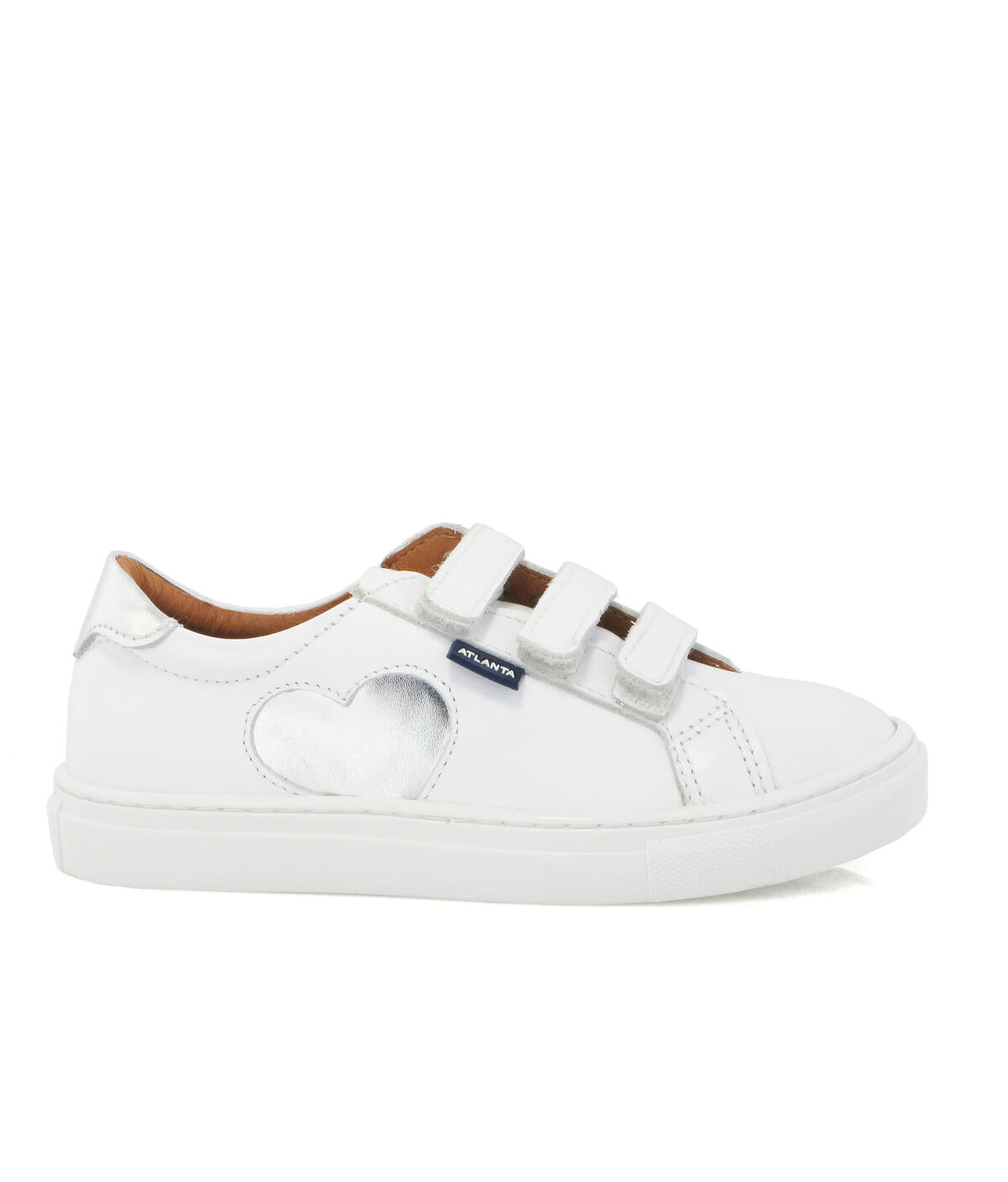 Atlanta White Smooth With Silver Heart Sneaker Three Straps