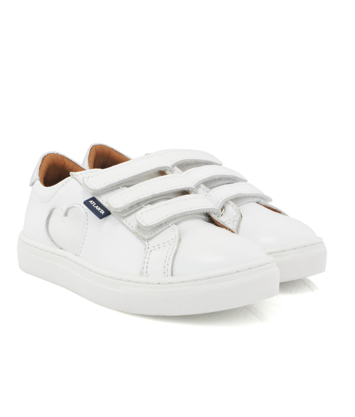 Atlanta White Smooth With Silver Heart Sneaker Three Straps