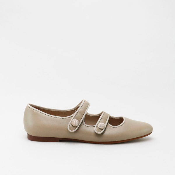 Papanatas Taupe Double Strap Pointed Mary Jane