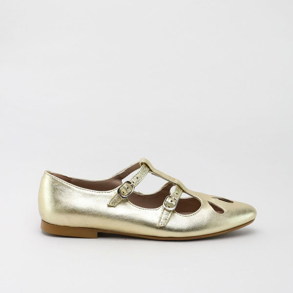 Papanatas Metallic Gold Double Buckle Pointed Mary Jane