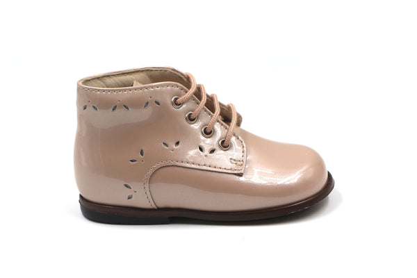 Beberlis Rose Petal Patent Leather Lace-up Baby Bootie