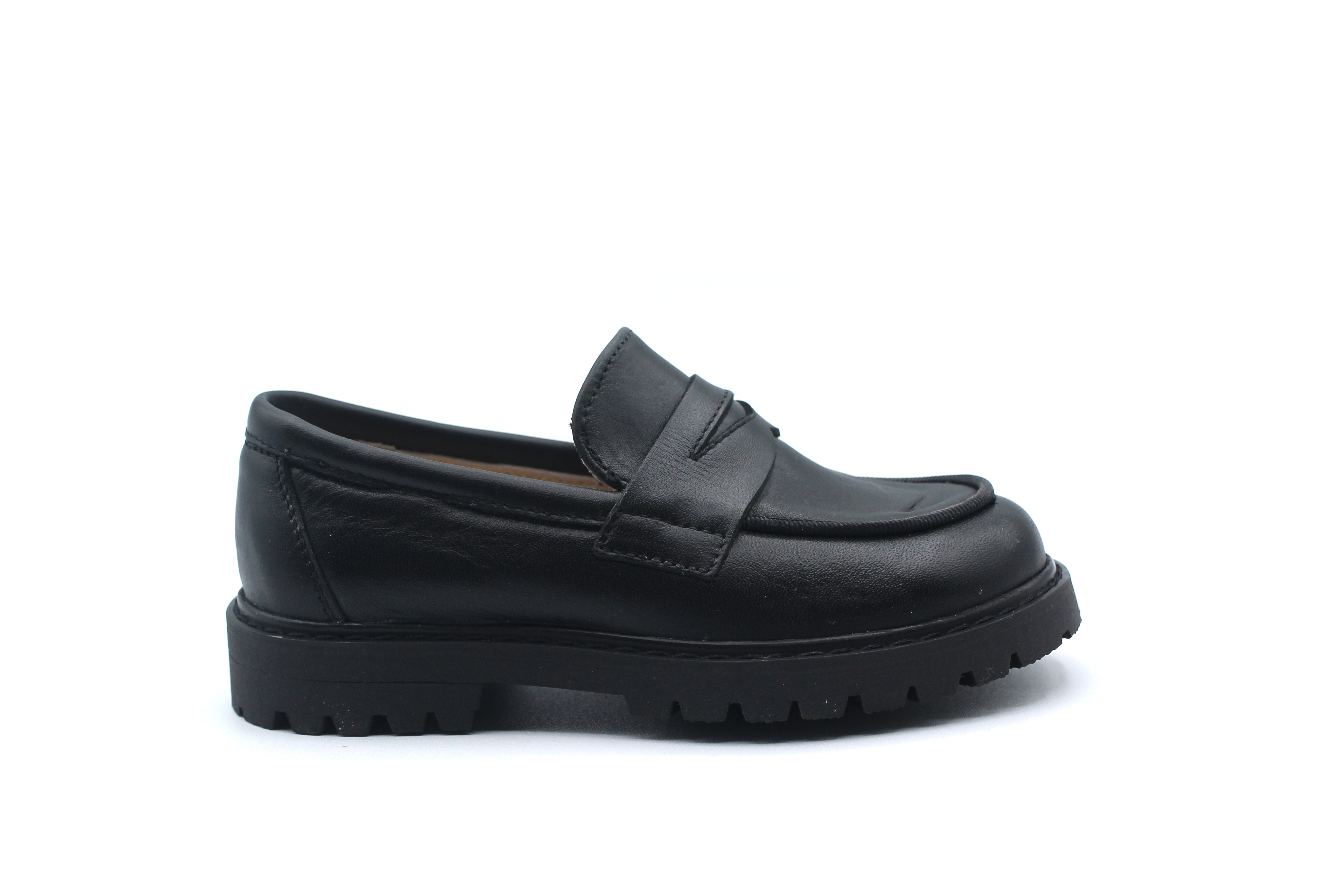 Don Louis Black Leather Chunky Sole Loafer