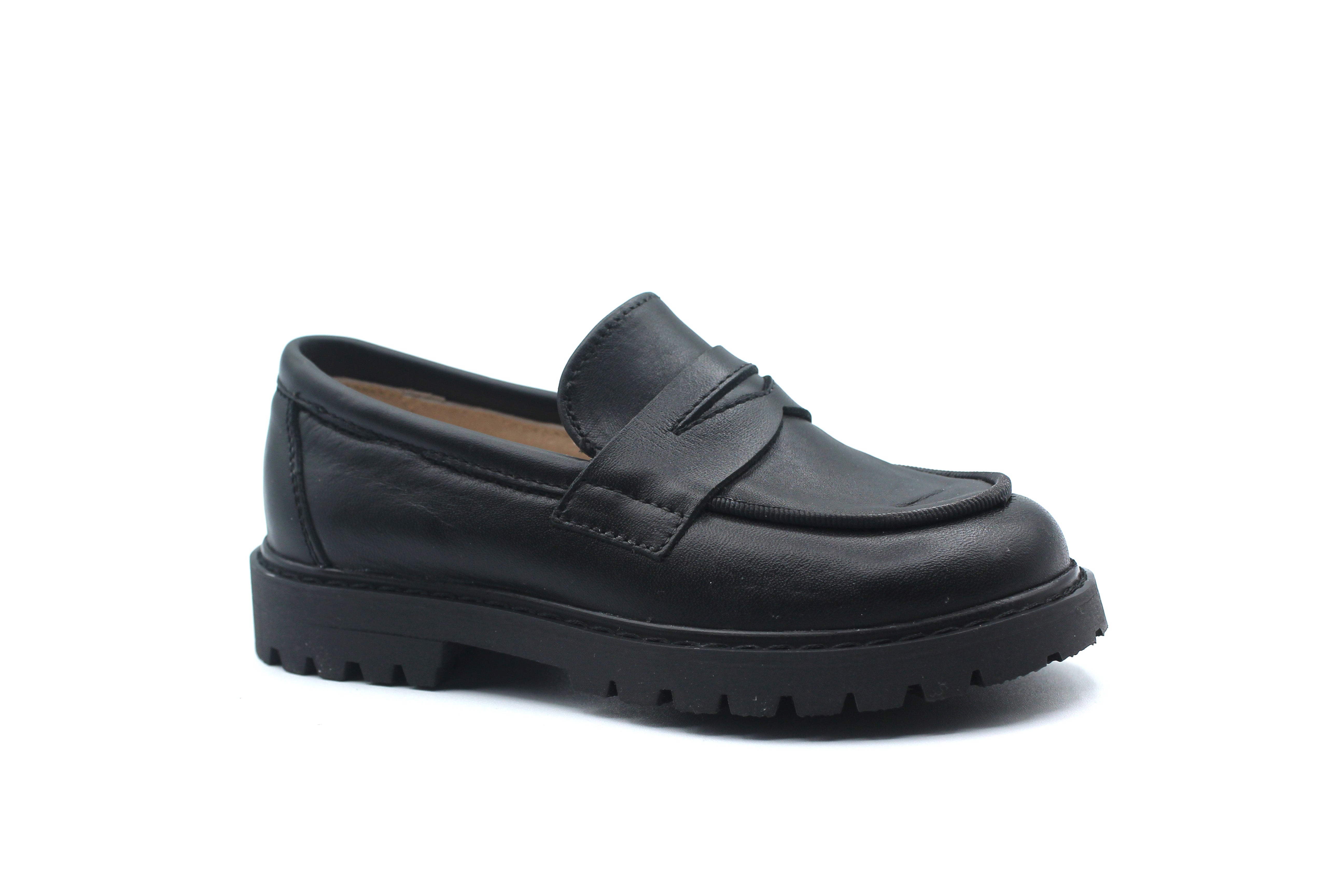 Don Louis Black Leather Chunky Sole Loafer
