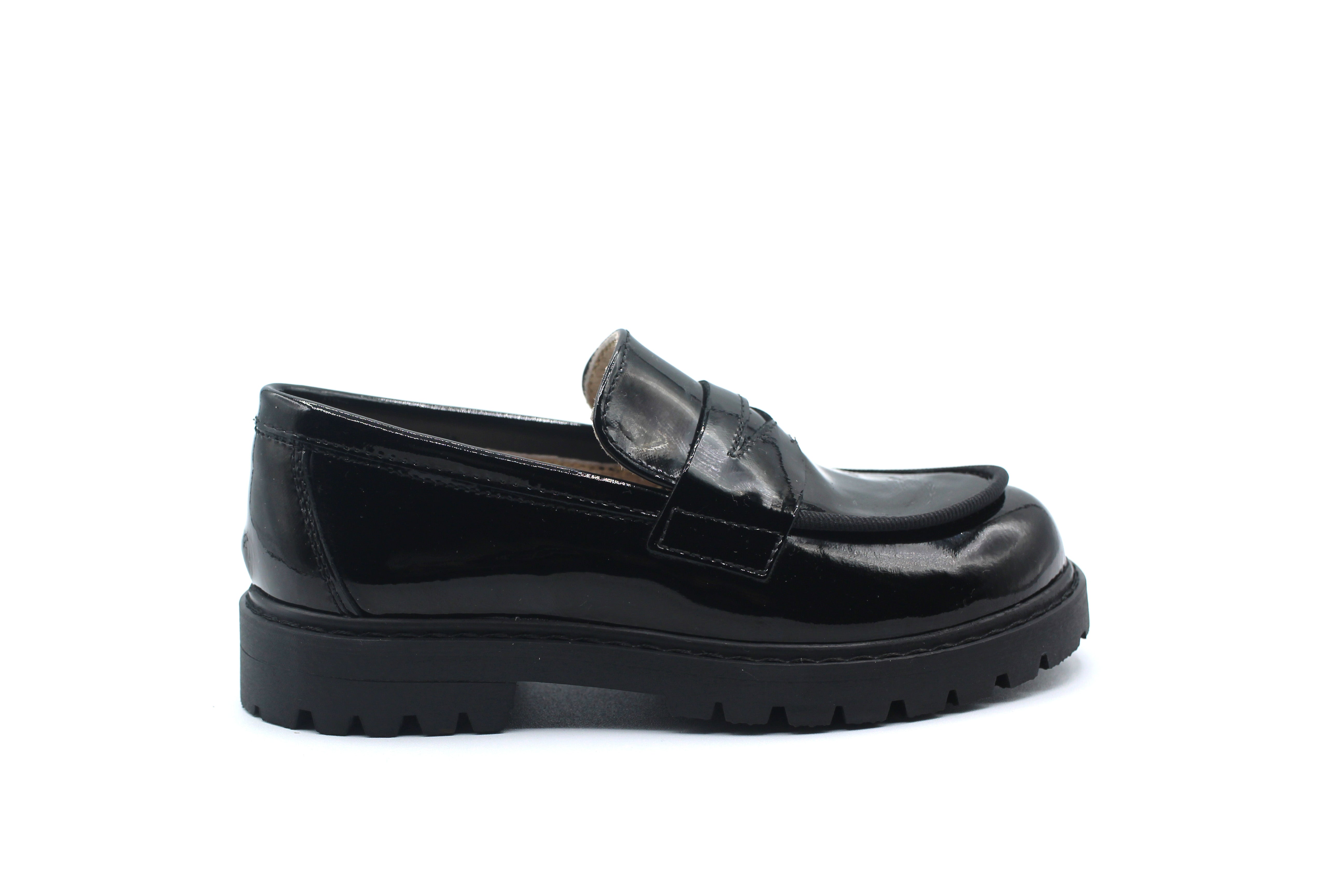 Don Louis Black Patent Leather Chunky Sole Loafer