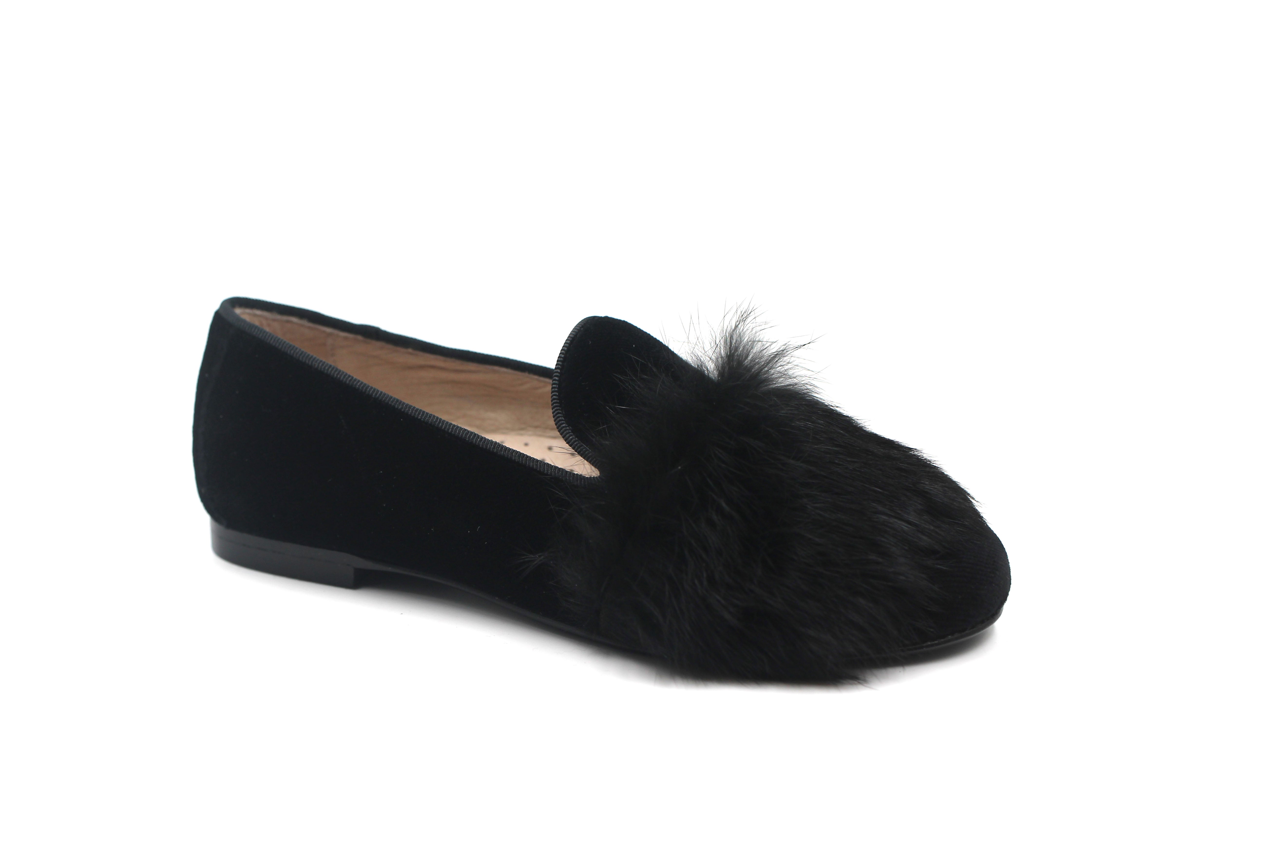Don Louis Black Velvet Smoking Shoe with Black Fur