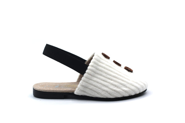 Don Louis White Ribbed Button Sling Back