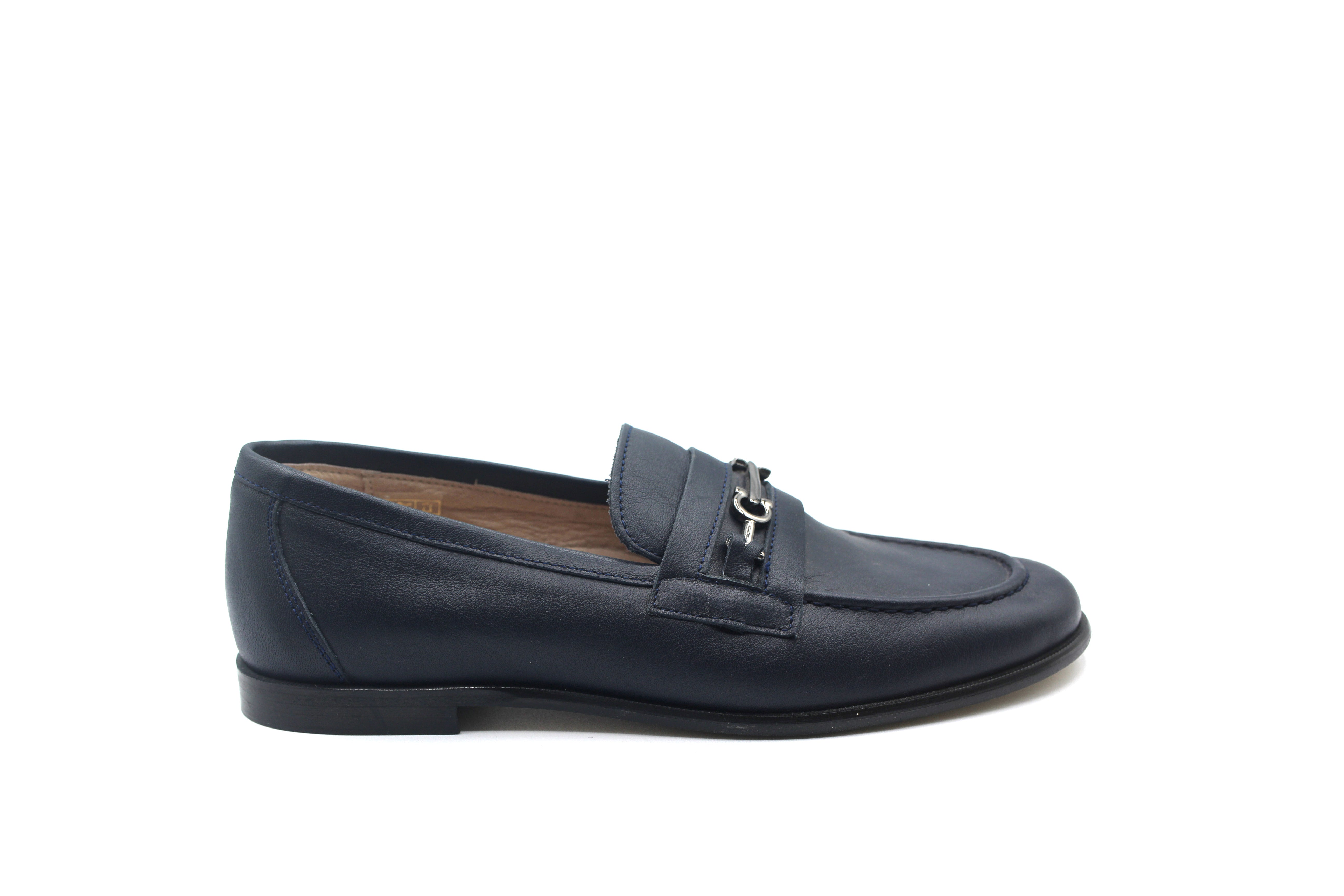 Gravitas Navy Leather Small Chain Loafer