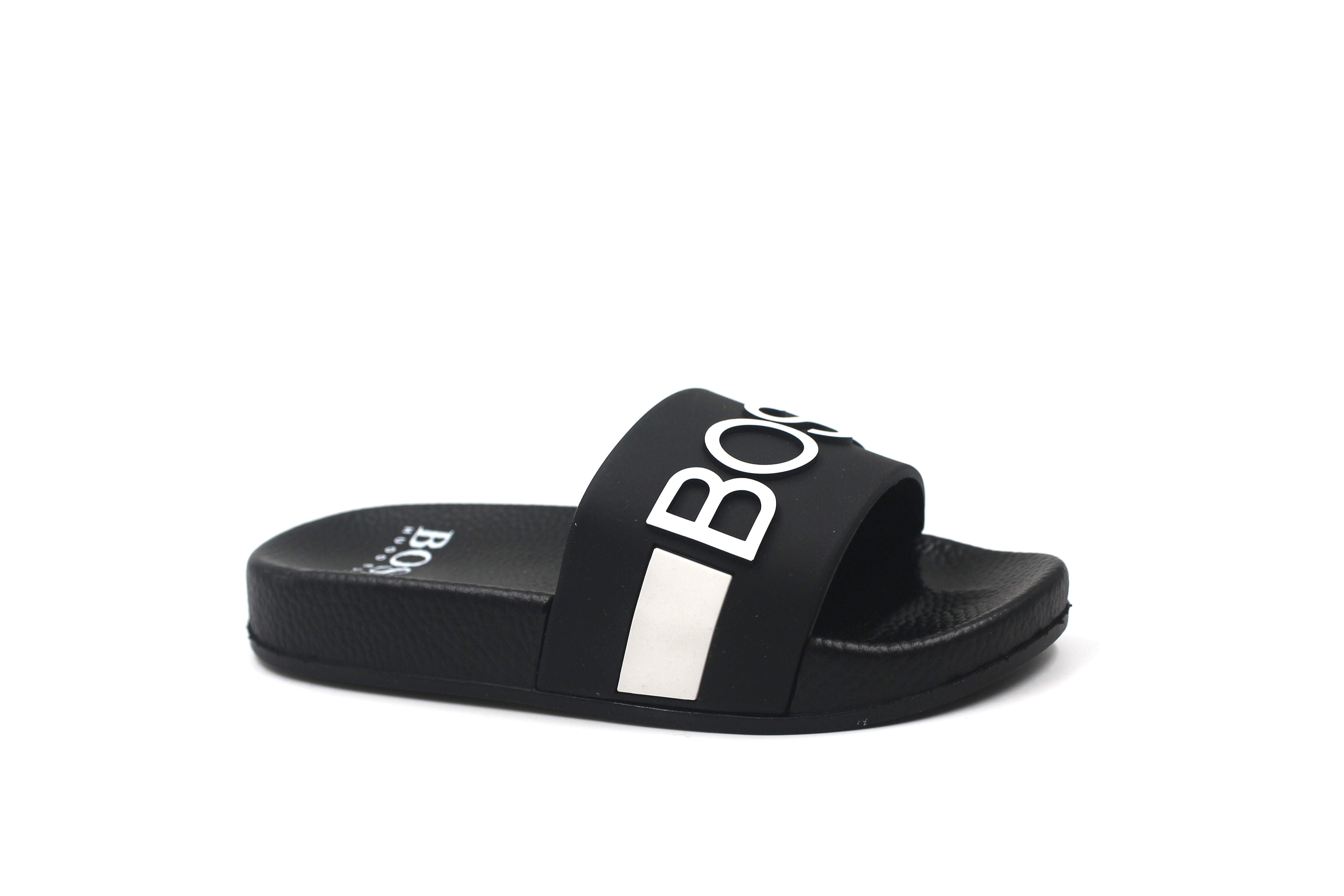 Hugo Boss Black Slides with White Stripe and Logo