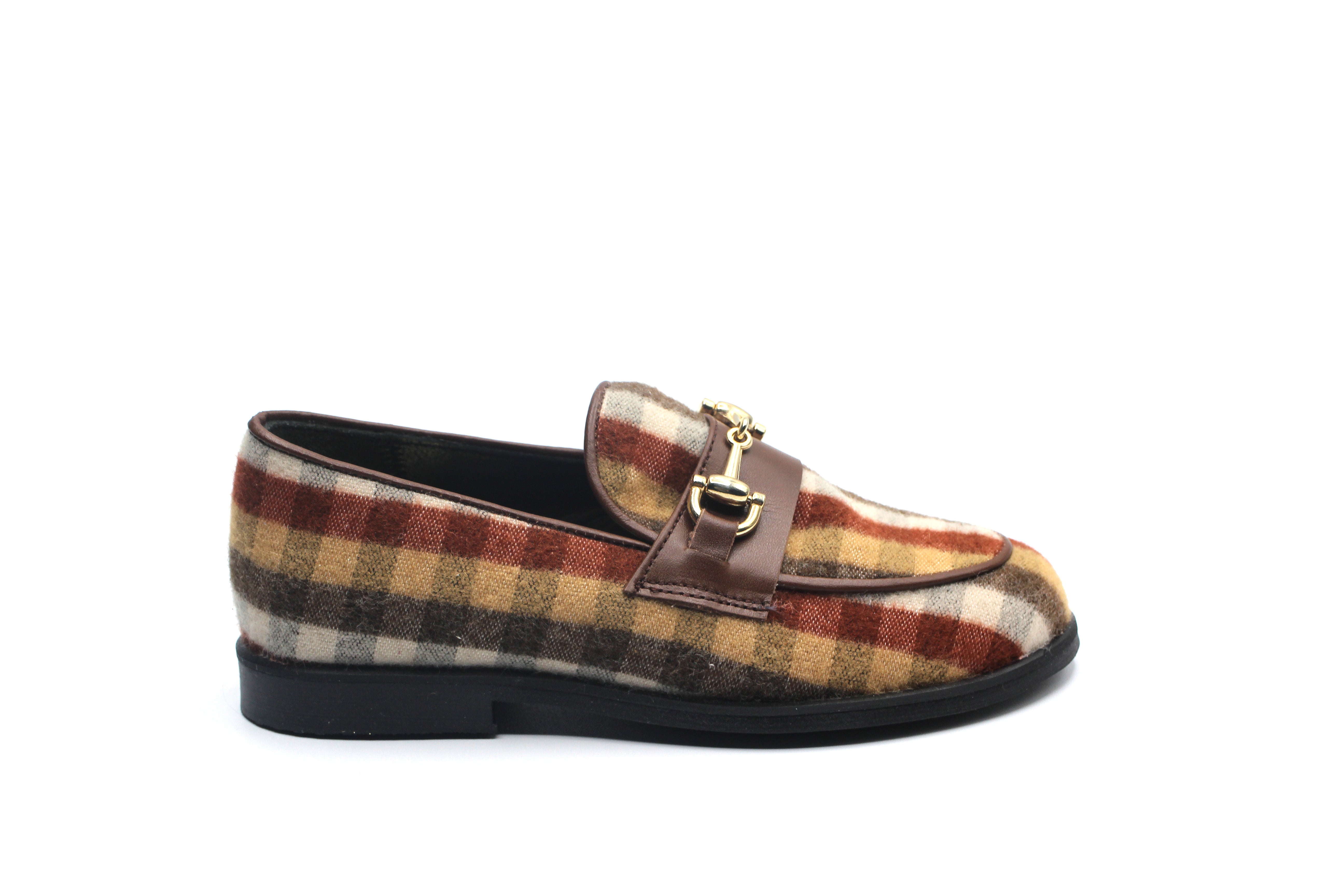 LMDI Brown Plaid Leather Buckle Loafer