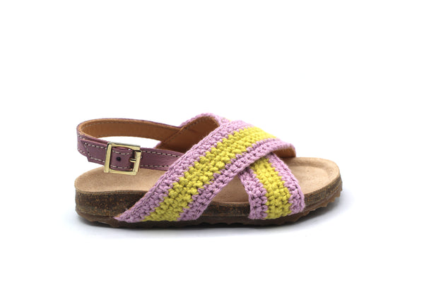 Ocra Yellow and Pink Knit Sandal