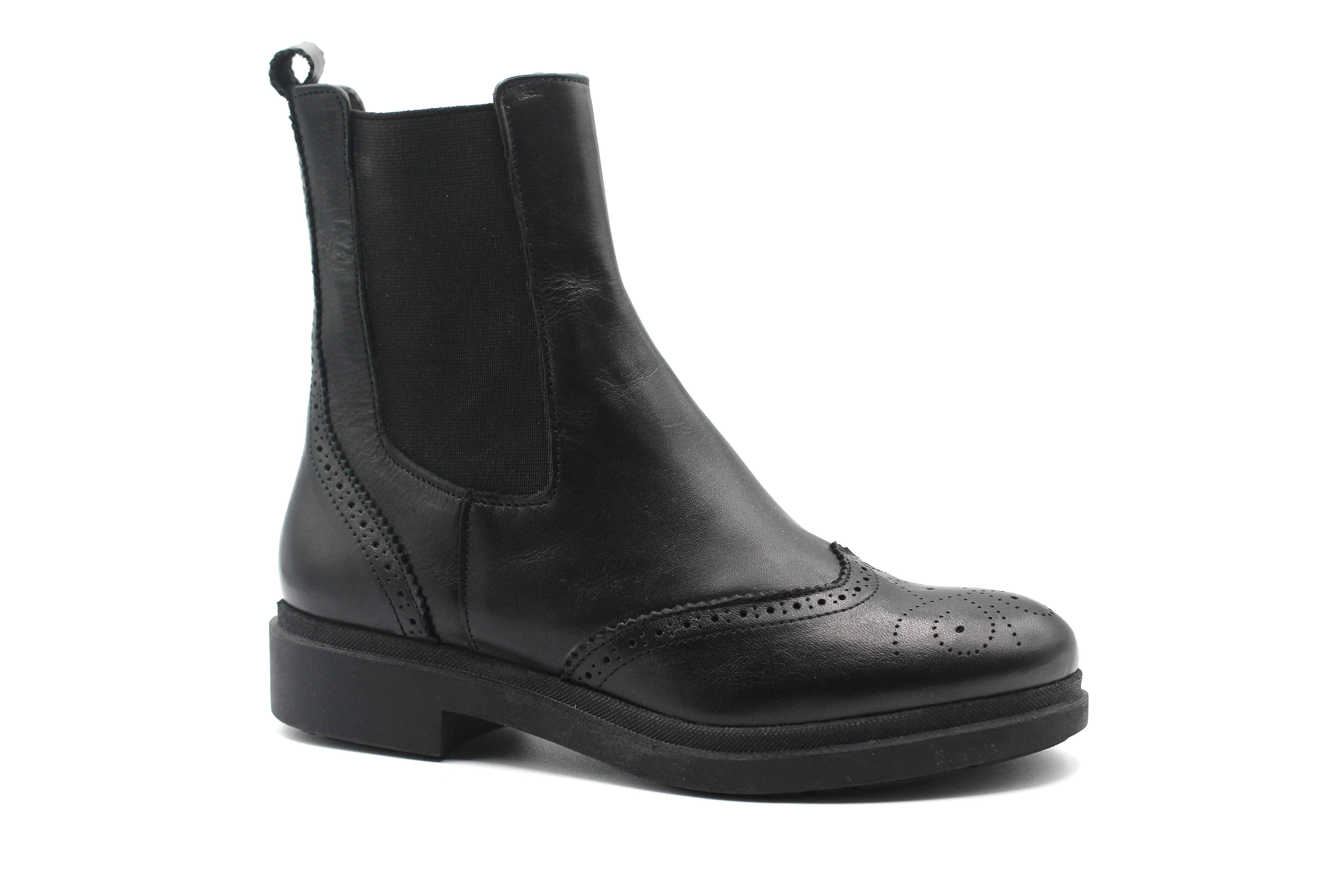 Valencia Black Leather Bootie with Elastic Sides