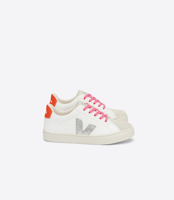 Veja White Silver and Orange Sneaker
