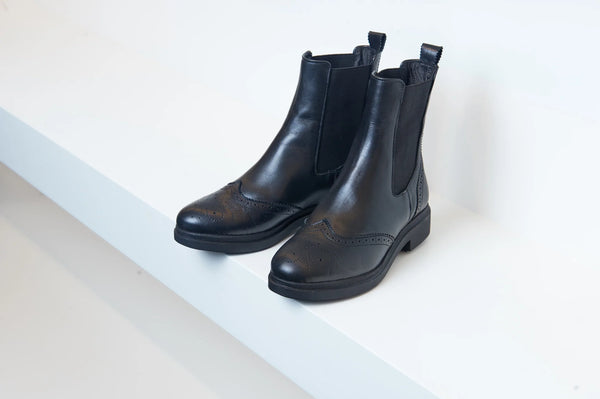 Valencia Black Leather Bootie with Elastic Sides